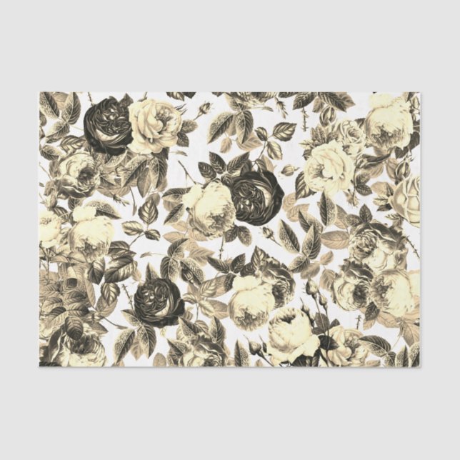 Papel De Seda Elegantes Rosas beiges de época floral (Anverso)