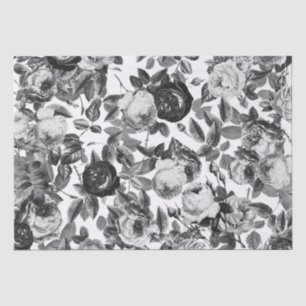 Papel De Seda Elegantes Rosas blancos negros de época