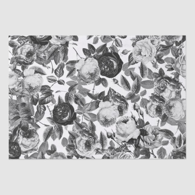 Papel De Seda Elegantes Rosas blancos negros de época (Anverso)