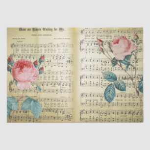 Papel De Seda Elegantes Rosas de la época en notas musicales