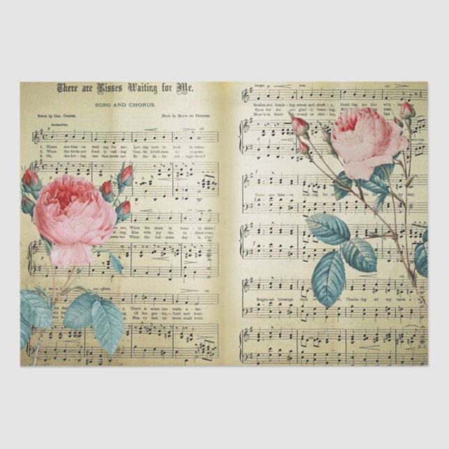 Papel De Seda Elegantes Rosas de la época en notas musicales (Anverso)