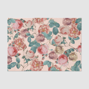 Papel De Seda Elegantes Rosas de Moda Vintage Rosa con flores ro