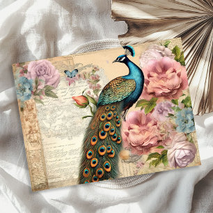 Papel De Seda Elegantes rosas de pavo real y rubor