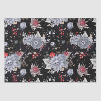 Papel De Seda Elegantes Rosas del cráneo Coffin Plata Negro