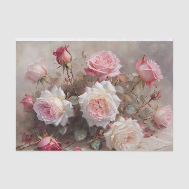 Papel De Seda Elegantes rosas rojas, rosas y blancas (Anverso)