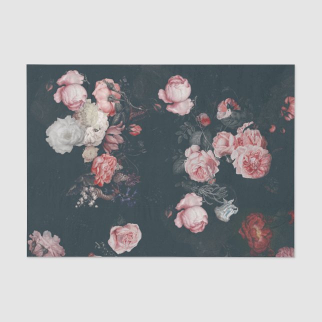 Papel De Seda Elegantes rosas rosadas florales holandesas ricas  (Anverso)