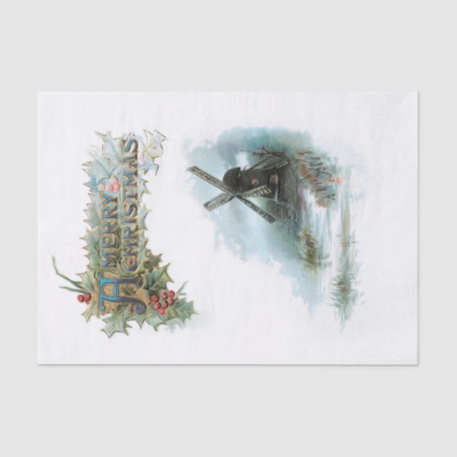 Papel De Seda Elegantes saludos de Navidad con Holly y Windmill (Anverso)