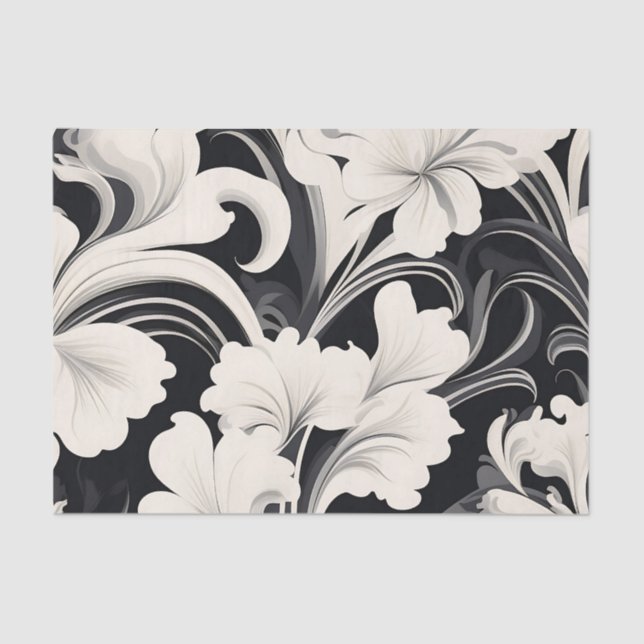Papel De Seda Elegantes Swils Floral en blanco y negro (Anverso)
