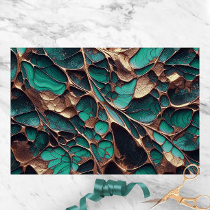 Papel De Seda Elegantes venas orgánicas Verde azuladas y doradas