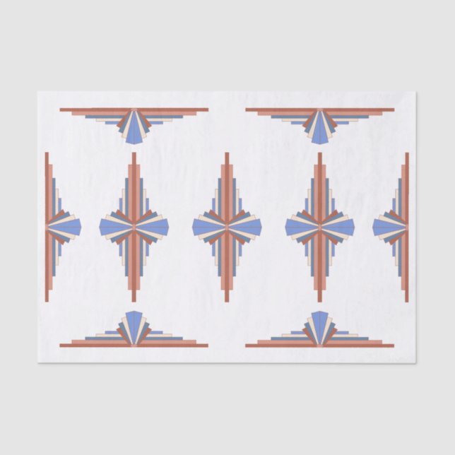 Papel De Seda Elementos Art Decó en oro y azul rosa (Anverso)