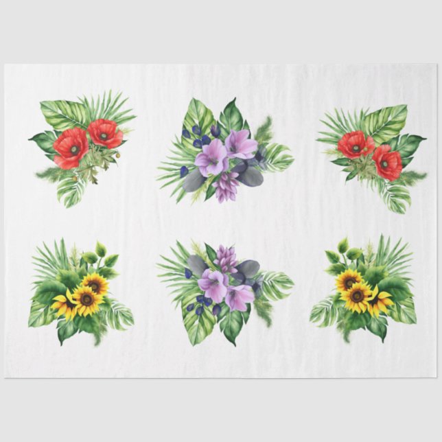 Papel De Seda Elementos Florales para Artesanía de Decoupage (Anverso)