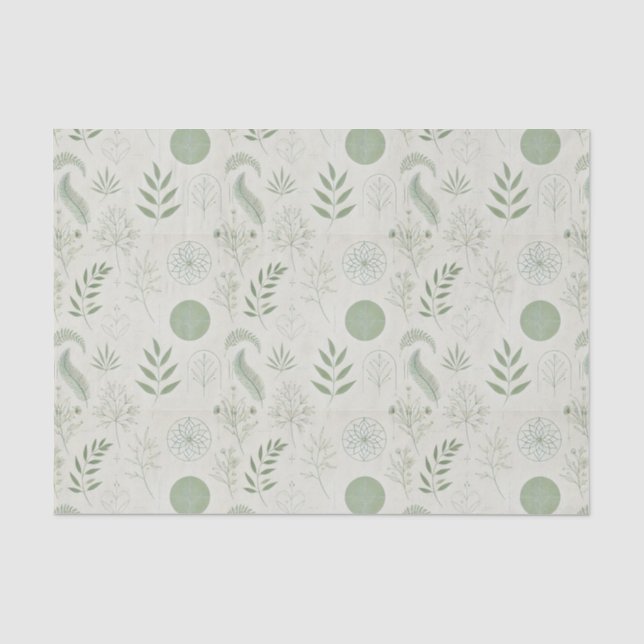 Papel De Seda Elementos Herbales en Verde Salvia (Anverso)