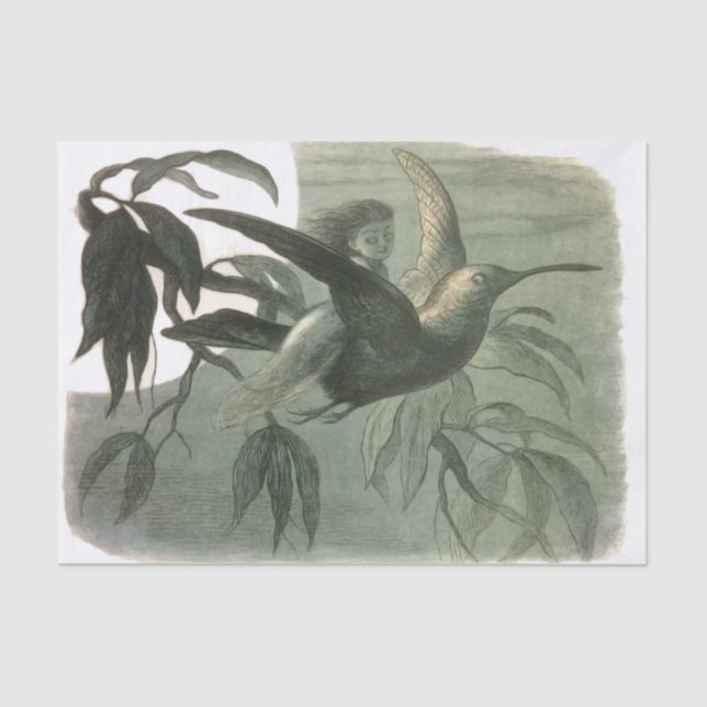 Papel De Seda Elf Fairies Elves Moon Night Scene Bird Flying (Anverso)