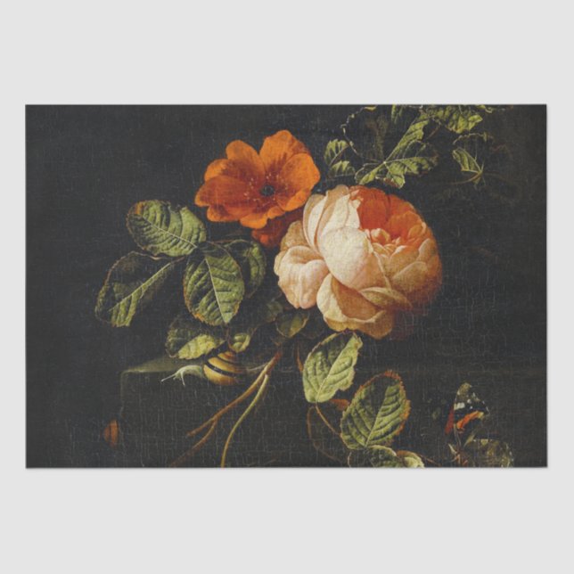 Papel De Seda Elias van den Broeck, todavía vida con Rosas Tissu (Anverso)