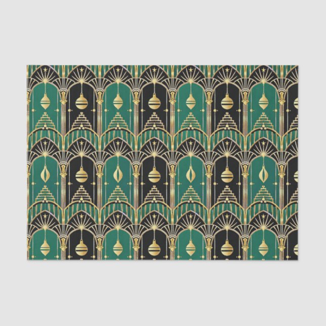 Papel De Seda Emerald and Black Art Deco Holiday Pattern (Anverso)