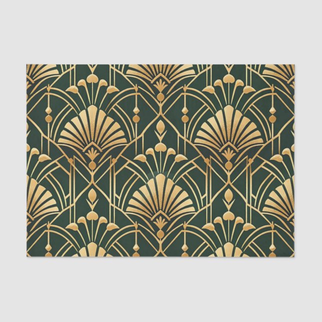 Papel De Seda Emerald Gold Art Deco Pattern (Anverso)