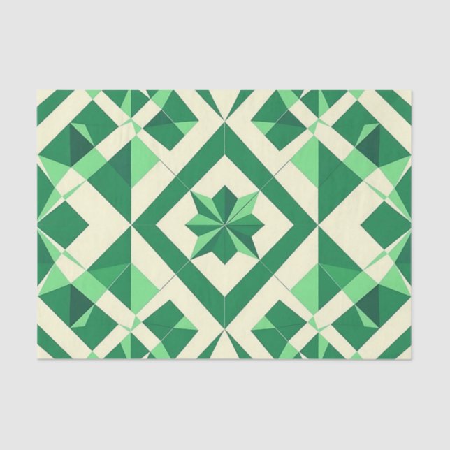 Papel De Seda Emerald Green Geometric Star Pattern (Anverso)