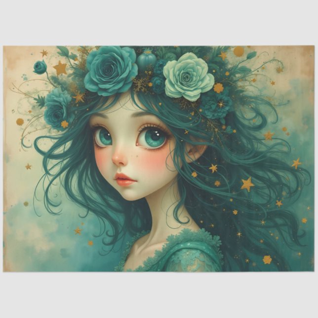 Papel De Seda Emerald Starlight Christmas – Whimsical Fantasy (Anverso)