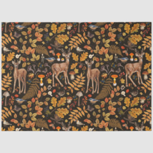 Papel De Seda En el bosque/ciervo otoñal sobre negro