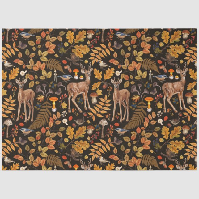 Papel De Seda En el bosque/ciervo otoñal sobre negro (Anverso)