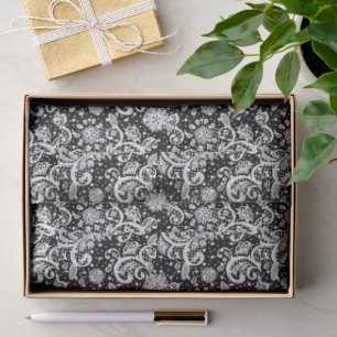 Papel De Seda Encaje Blanco sobre Negro 