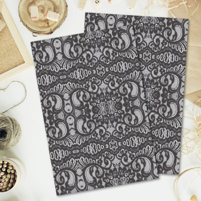 Papel De Seda encaje negro parisino de moda bohemia (trendy bohemian girly Parisian black lace Tissue Paper)