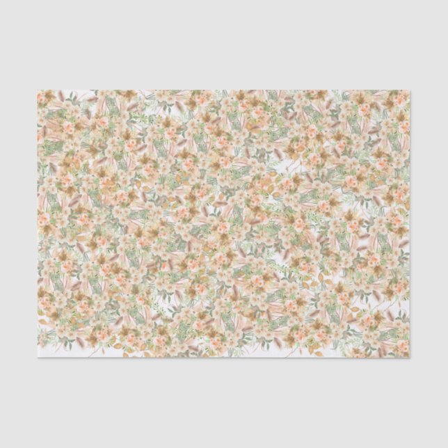 Papel De Seda Encantador Boho Peach Floral Mint Green Leafs (Anverso)