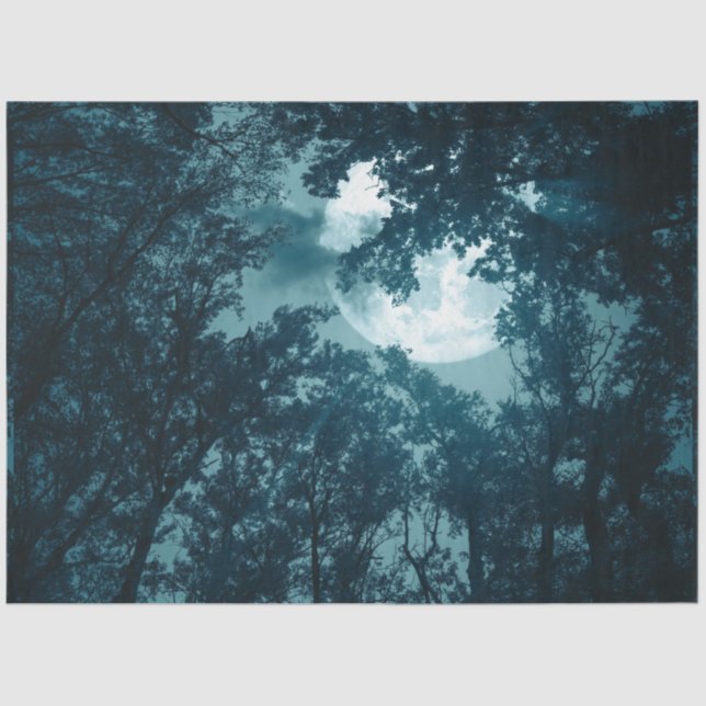 Papel De Seda Encantador bosque nocturno con luna llena (Anverso)