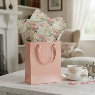 Papel De Seda Encantador Patrón Artístico de Rosas Florales Rosa