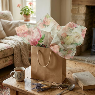 Papel De Seda Encantador Patrón Artístico de Rosas Rosadas Chic