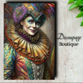 Papel De Seda Encantadora Dama Payaso Arlequín Decoupage