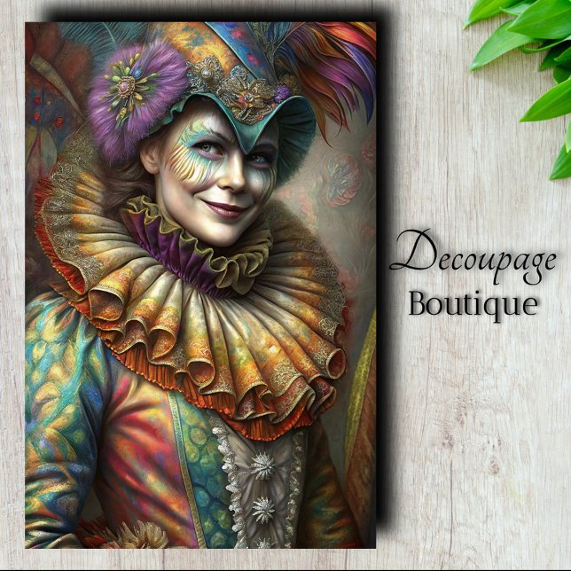 Papel De Seda Encantadora Dama Payaso Arlequín Decoupage (Enchanting Harlequin Lady Clown Decoupage Tissue Paper)