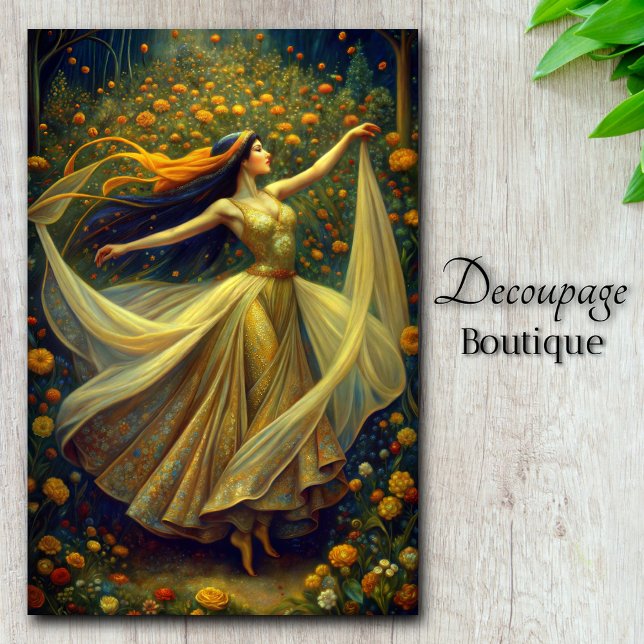 Papel De Seda Encantadora de Jardín Danza Crepuscular Dorada Dec (Garden Enchantress Golden Twilight Dance Decoupage Tissue Paper)