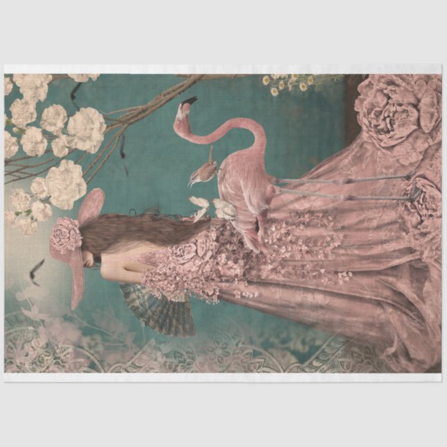 Papel De Seda Encantadora Mujer Elegante, Flamingo Y Floral (Anverso)