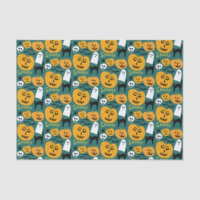 Papel De Seda Encantadoras calabazas de Halloween Fantasma (Anverso)
