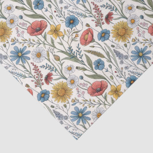 Papel De Seda Encantadoras flores silvestres abstractas azul ros