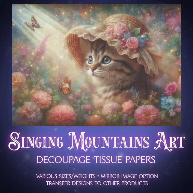 Papel De Seda Enchanted Butterfly Garden and Cat Decoupage (Subido por el creador)