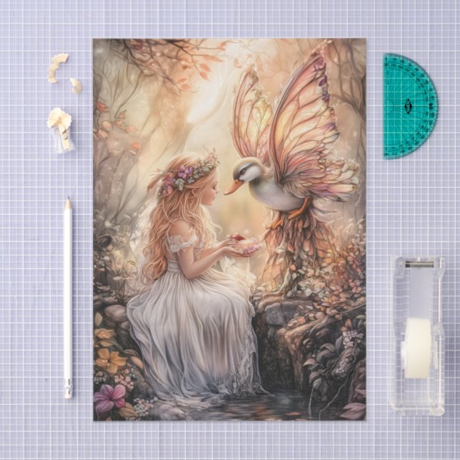 Papel De Seda Enchanted Duck Fairy Girl Decoupage (Artesanía)