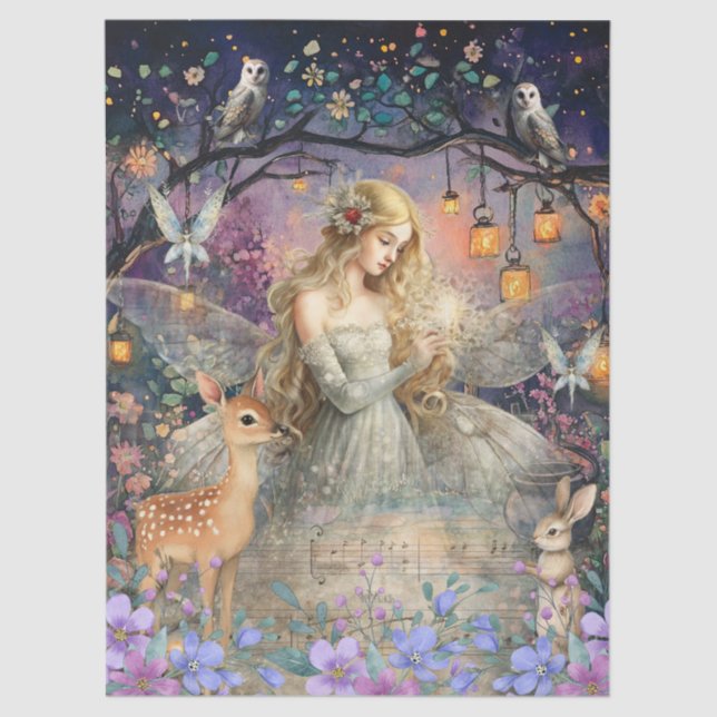Papel De Seda Enchanted Woodland Animals & Fairy Decoupage Paper (Anverso)