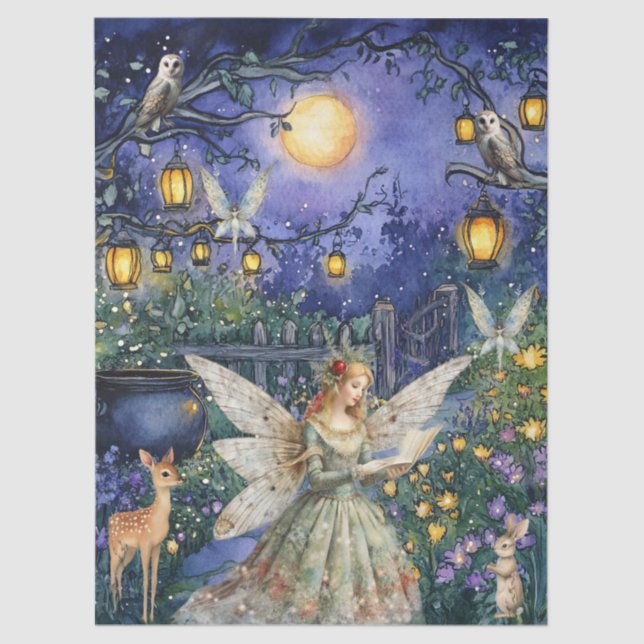 Papel De Seda Enchanted Woodland Animals & Fairy Decoupage Paper (Anverso)