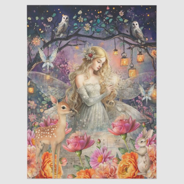 Papel De Seda Enchanted Woodland Animals & Fairy Decoupage Paper (Anverso)