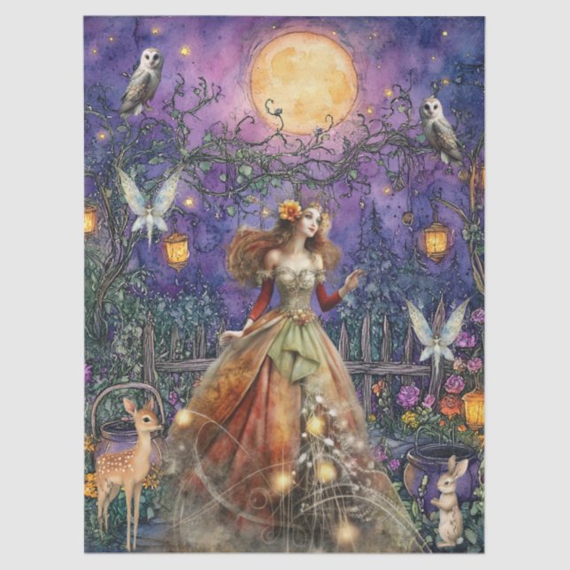 Papel De Seda Enchanted Woodland Animals & Fairy Decoupage Paper (Anverso)