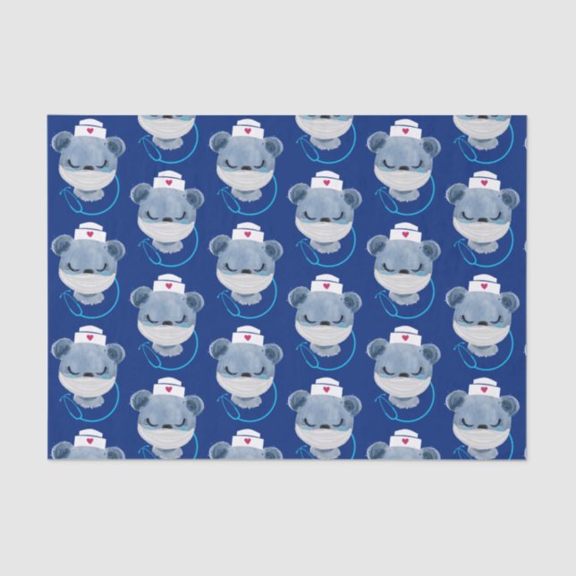 Papel De Seda Enfermera de osito con máscara médica (Anverso)