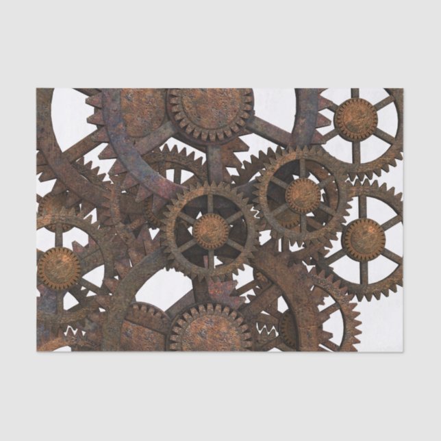Papel De Seda Engranajes oxidados del metal de Steampunk (Anverso)