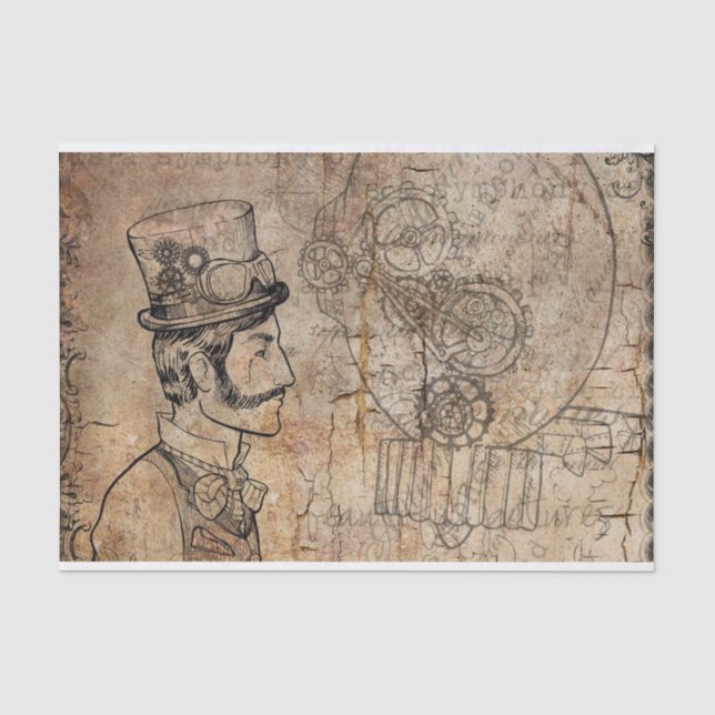 Papel De Seda Engranajes retros del caballero de Steampunk (Anverso)