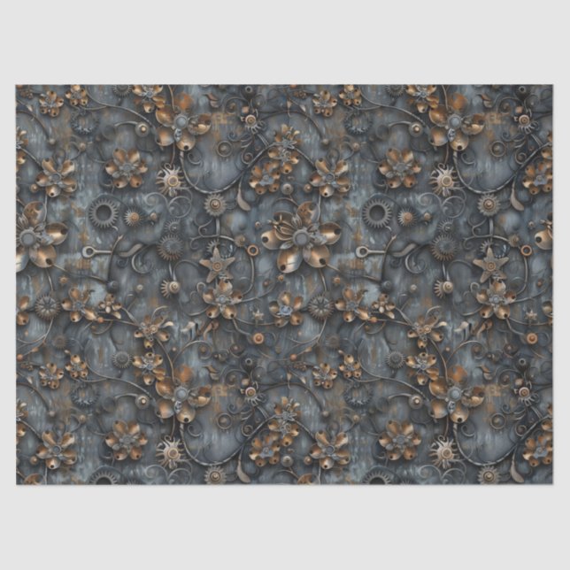 Papel De Seda Engranajes Steampunk, Patrón de Flores de Metal De (Anverso)