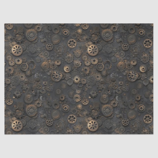 Papel De Seda Engranajes Steampunk, patrón de metal oxidado para (Anverso)