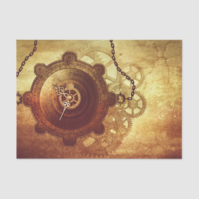 Papel De Seda Engranajes y cadenas de reloj Steampunk (Anverso)