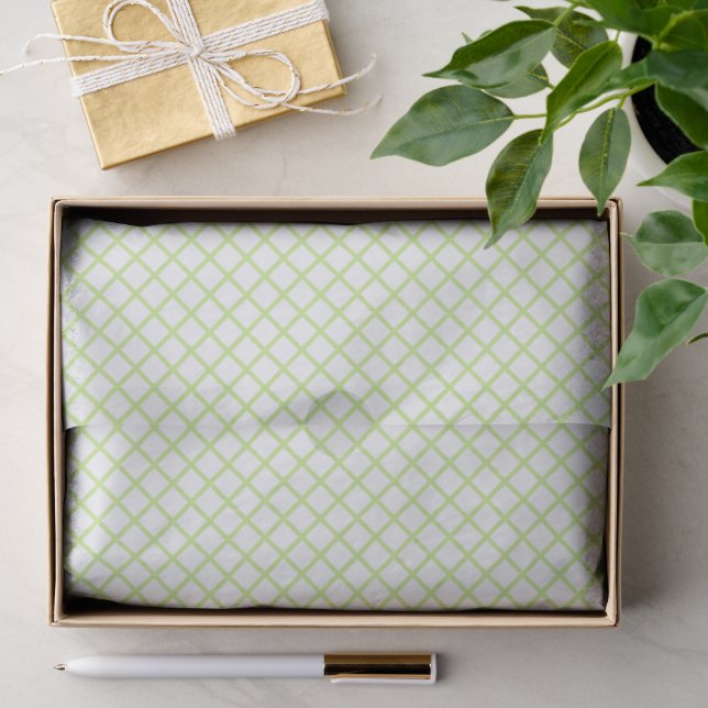 Papel De Seda Enrejado de Diamante Verde Primavera - Blanco (Regalo )