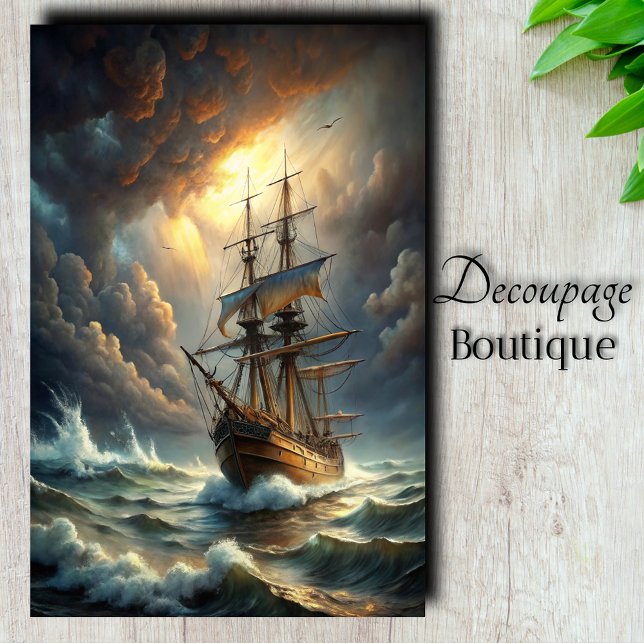 Papel De Seda Enviar a través de tormenta decoupage (Ship Through Storm Decoupage Tissue Paper)